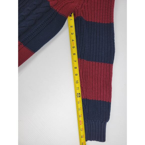 Vintage Hilfiger Mens Medium Rugby Striped Grandpa Chunky Cable Knit Cardigan - Picture 11 of 11